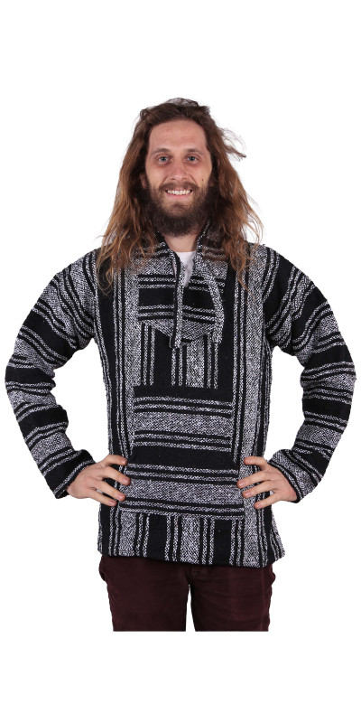 Baja Joy Pull Over Hoodie Black & White Stripes