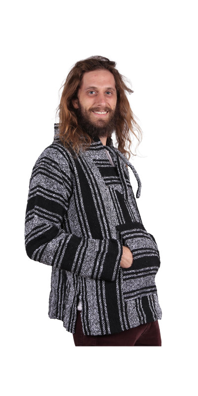 Baja Joy Pull Over Hoodie Black & White Stripes
