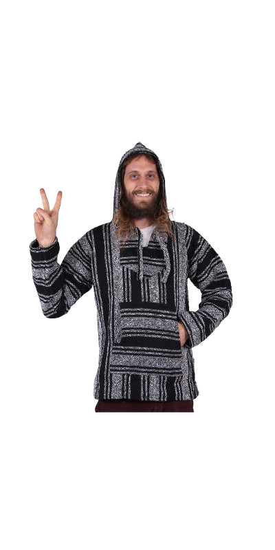 Baja Joy Pull Over Hoodie Black & White Stripes