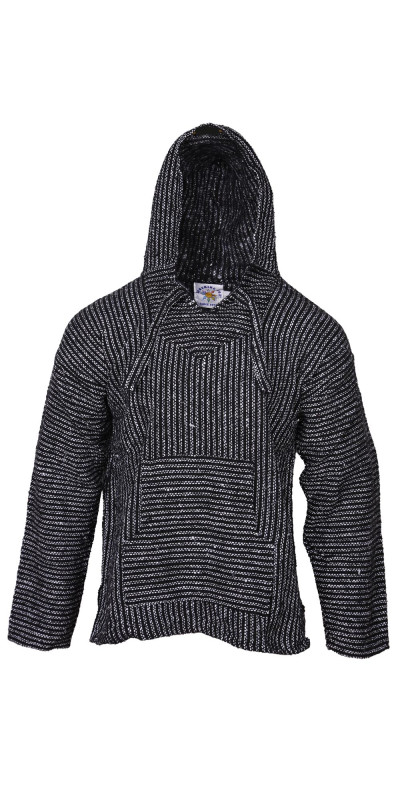 Baja Joy Pull Over Hoodie Black & White Pinstripe