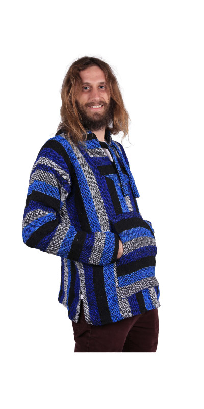 Baja Joy Pull Over Hoodie Royal Blue Stripe
