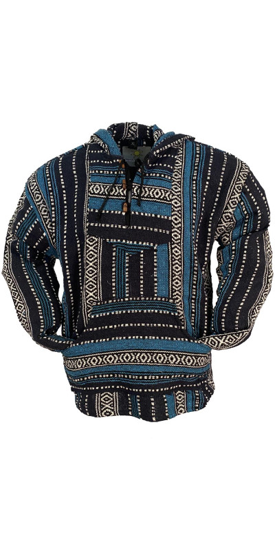 Woven Baja Style Hoodie Pullover Navy Stripe