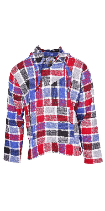 Baja Joy Pull Over Hoodie Red & Blue Plaid *SALE*