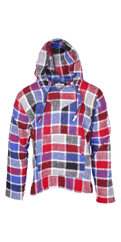 Baja Joy Pull Over Hoodie Red & Blue Plaid *SALE*