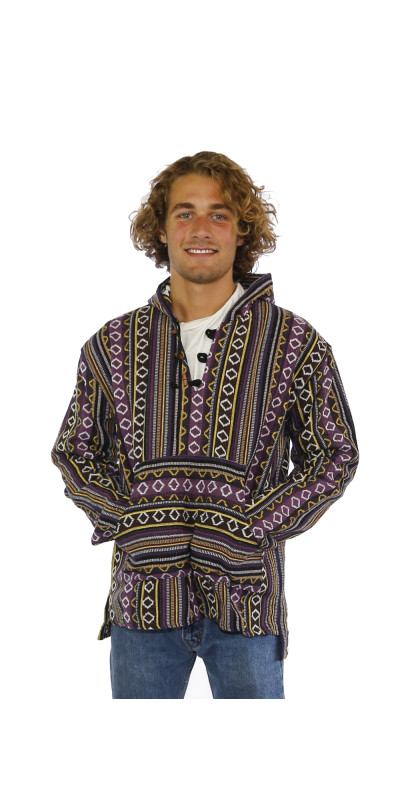 Woven Baja Style Hoodie Pullover Purple/Gold