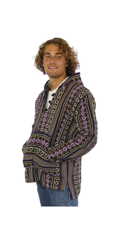 Woven Baja Style Hoodie Pullover Purple/Gold