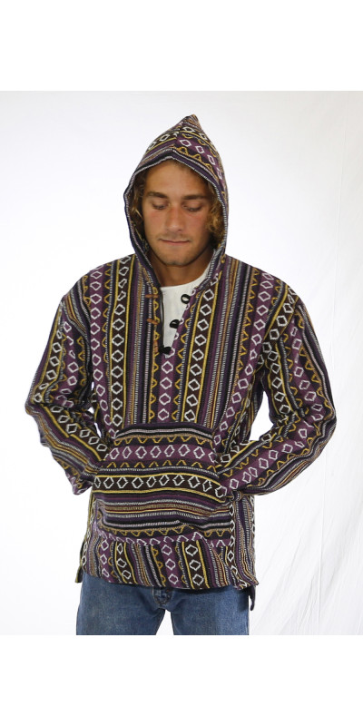 Woven Baja Style Hoodie Pullover Purple/Gold