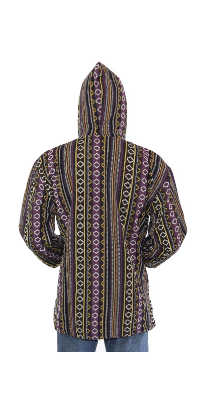 Woven Baja Style Hoodie Pullover Purple/Gold
