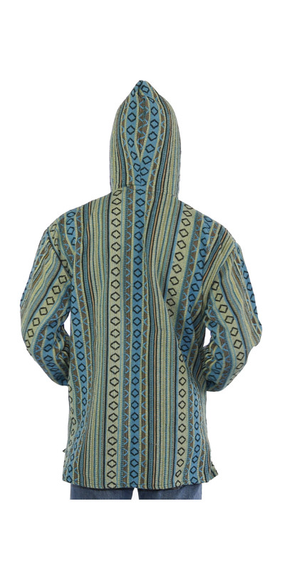 Woven Baja Style Hoodie Pullover Turquoise