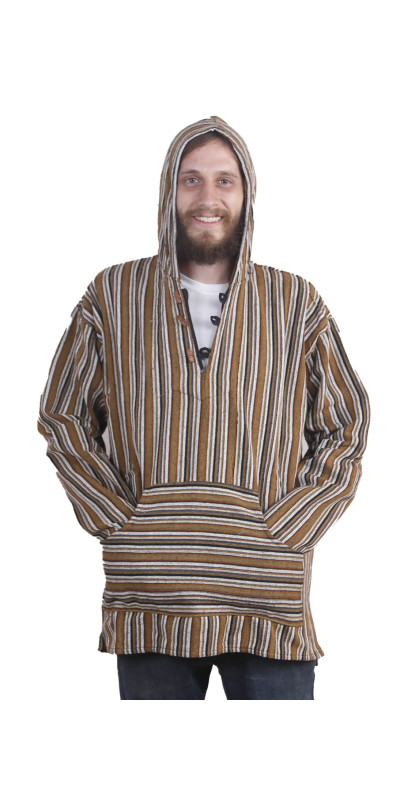 Woven Baja Style Hoodie Pullover Desert Stripe