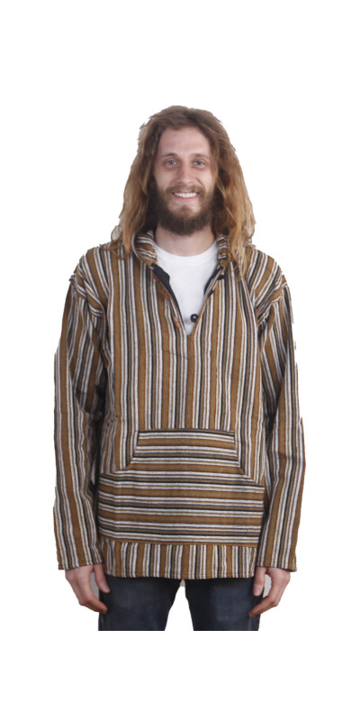 Woven Baja Style Hoodie Pullover Desert Stripe