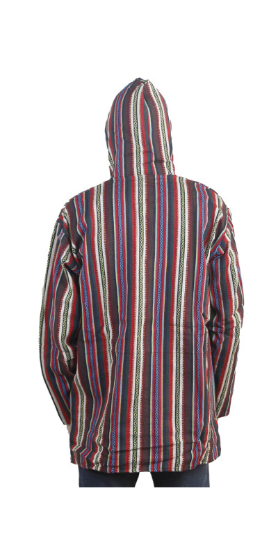 Woven Baja Style Hoodie Pullover Multi Stripe