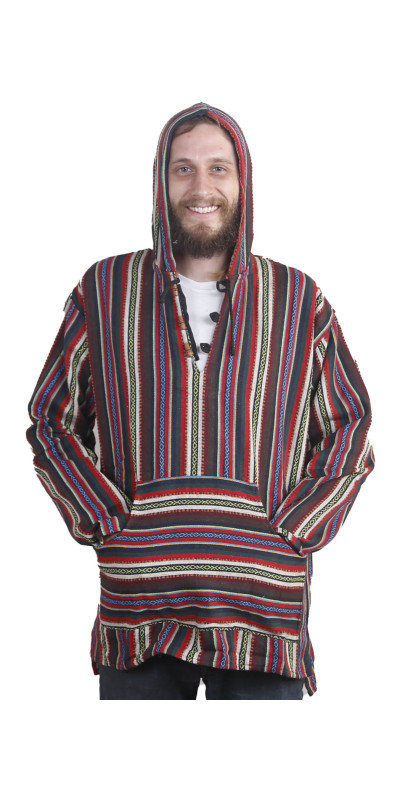 Woven Baja Style Hoodie Pullover Multi Stripe