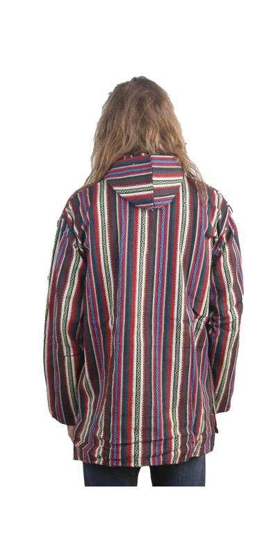 Woven Baja Style Hoodie Pullover Multi Stripe