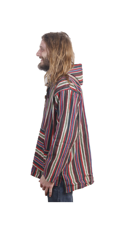 Woven Baja Style Hoodie Pullover Multi Stripe