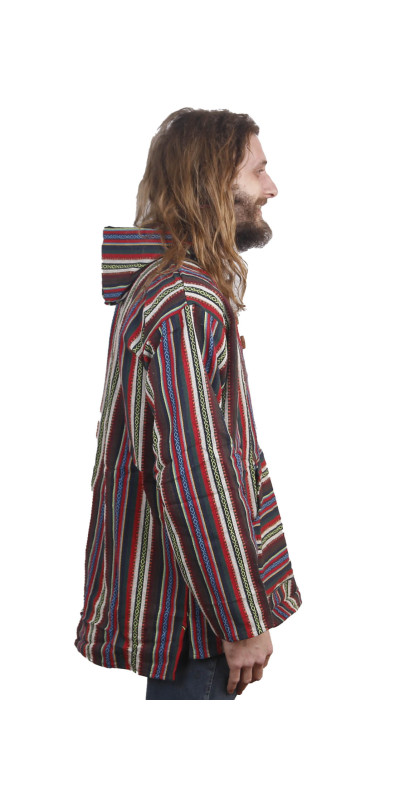 Woven Baja Style Hoodie Pullover Multi Stripe