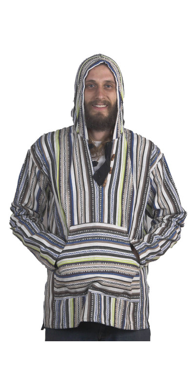 Woven Baja Style Hoodie Pullover Sand/Lime