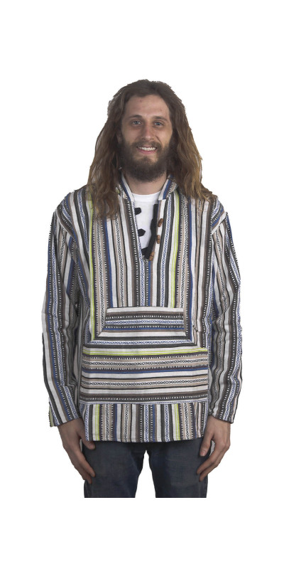 Woven Baja Style Hoodie Pullover Sand/Lime