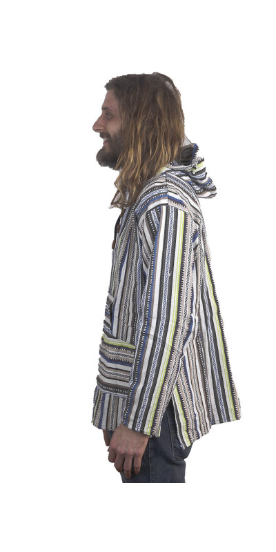 Woven Baja Style Hoodie Pullover Sand/Lime