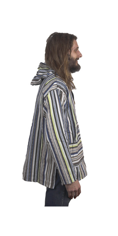 Woven Baja Style Hoodie Pullover Sand/Lime
