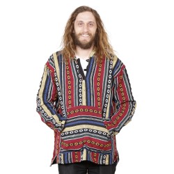 Woven Baja Style Hoodie Pullover Red/Blue