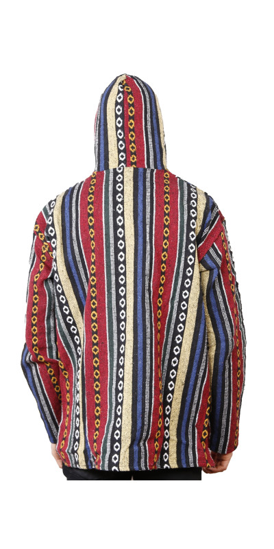 Woven Baja Style Hoodie Pullover Red/Blue