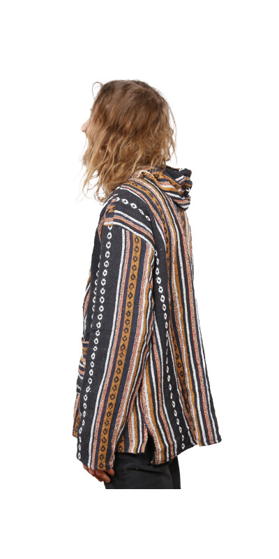 Woven Baja Style Hoodie Pullover Black/Brown L, XL 2X only