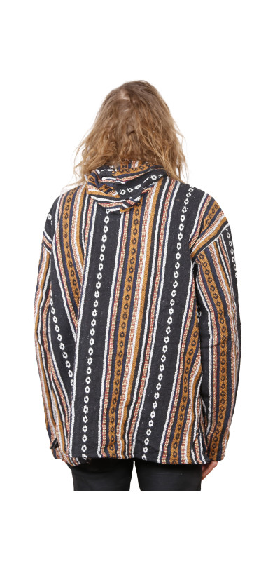 Woven Baja Style Hoodie Pullover Black/Brown L, XL 2X only