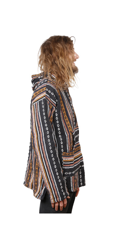Woven Baja Style Hoodie Pullover Black/Brown L, XL 2X only