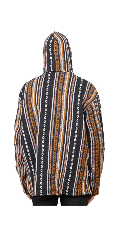 Woven Baja Style Hoodie Pullover Black/Brown L, XL 2X only