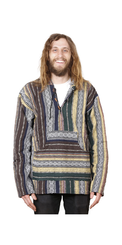 Woven Baja Style Hoodie Pullover Earth Stripe