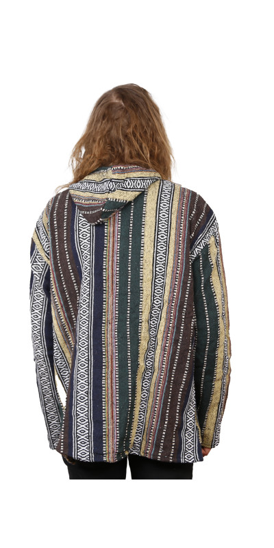 Woven Baja Style Hoodie Pullover Earth Stripe