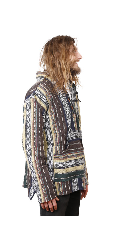 Woven Baja Style Hoodie Pullover Earth Stripe