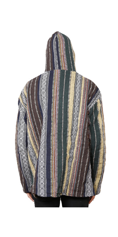 Woven Baja Style Hoodie Pullover Earth Stripe