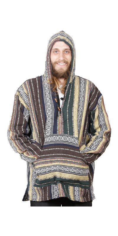 Woven Baja Style Hoodie Pullover Earth Stripe