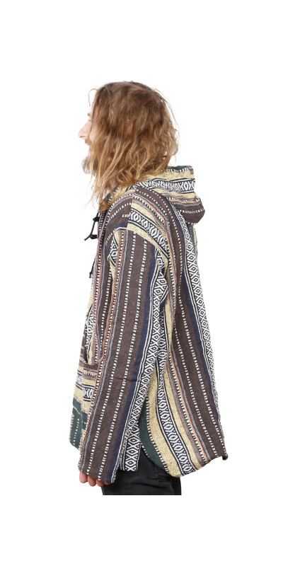 Woven Baja Style Hoodie Pullover Earth Stripe