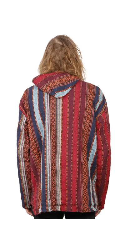 Woven Baja Style Hoodie Pullover Brick Stripe L 2X ONLY