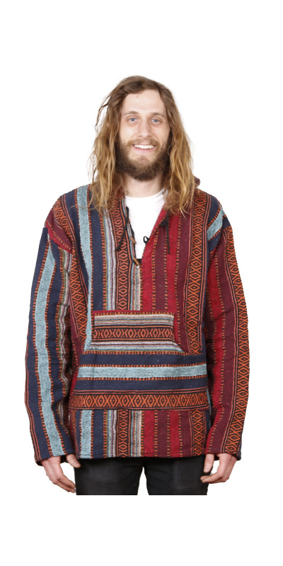 Woven Baja Style Hoodie Pullover Brick Stripe L 2X ONLY