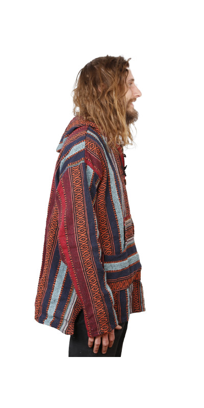 Woven Baja Style Hoodie Pullover Brick Stripe L 2X ONLY