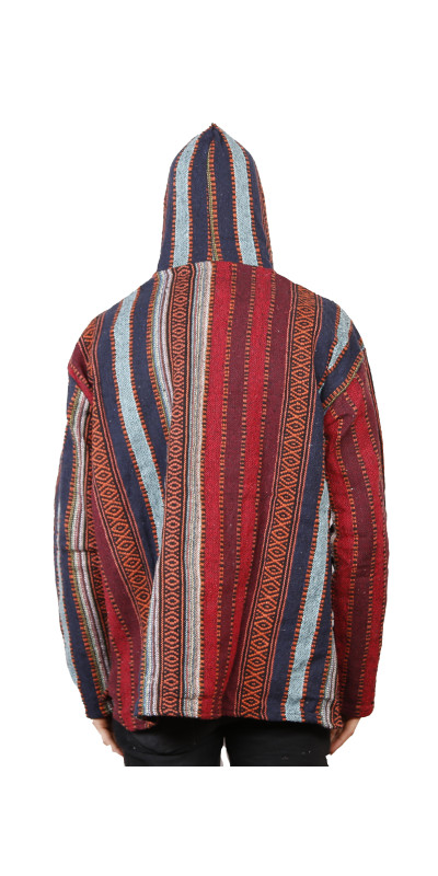 Woven Baja Style Hoodie Pullover Brick Stripe L 2X ONLY