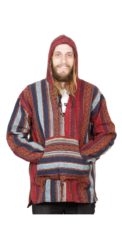 Woven Baja Style Hoodie Pullover Brick Stripe L 2X ONLY