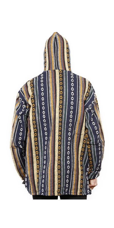 Woven Baja Style Hoodie Pullover Blue/Grey L 2X ONLY