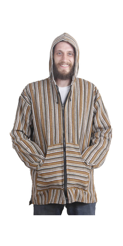 Woven Baja Style Hoodie Zip Up Desert Stripe