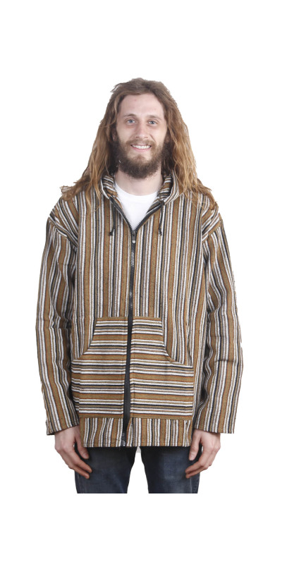 Woven Baja Style Hoodie Zip Up Desert Stripe