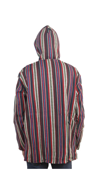 Woven Baja Style Hoodie Zip Up Multi Stripe LARGE ONLY