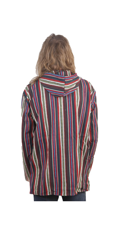 Woven Baja Style Hoodie Zip Up Multi Stripe LARGE ONLY