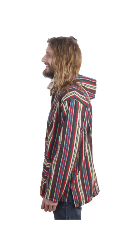 Woven Baja Style Hoodie Zip Up Multi Stripe LARGE ONLY