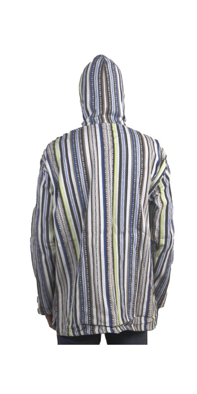 Woven Baja Style Hoodie Zip Up Sand/Lime