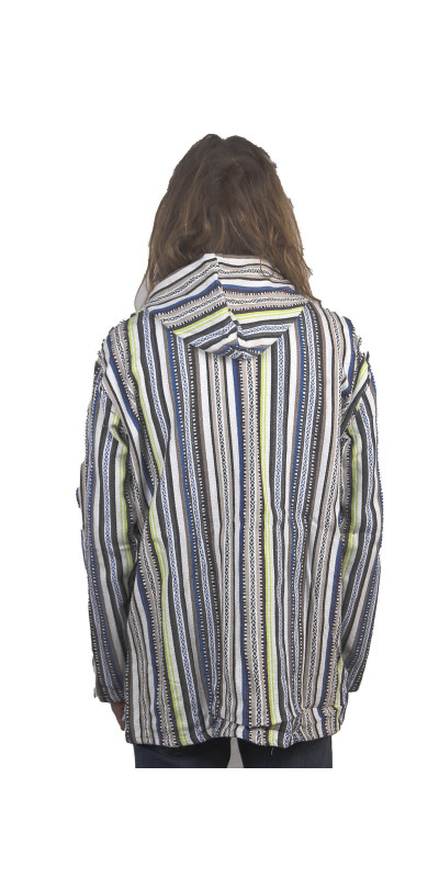 Woven Baja Style Hoodie Zip Up Sand/Lime