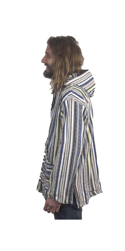 Woven Baja Style Hoodie Zip Up Sand/Lime